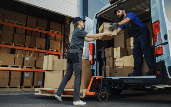 Outside,Of,Logistics,Distributions,Warehouse:,Diverse,Team,Of,Workers,Use