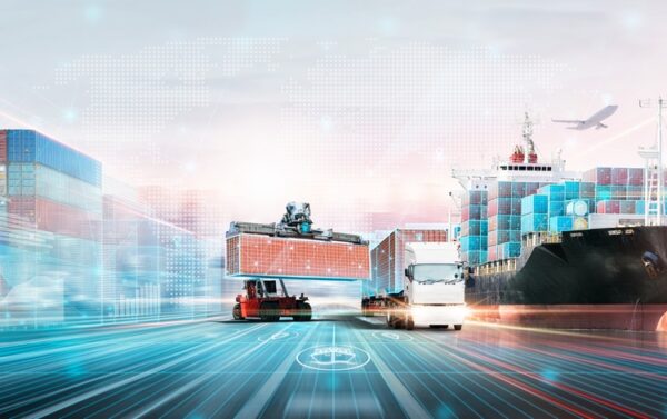 Smart,Logistics,Digital,Marketing,Technology,Concept,,Double,Exposure,Polygon,Wireframe